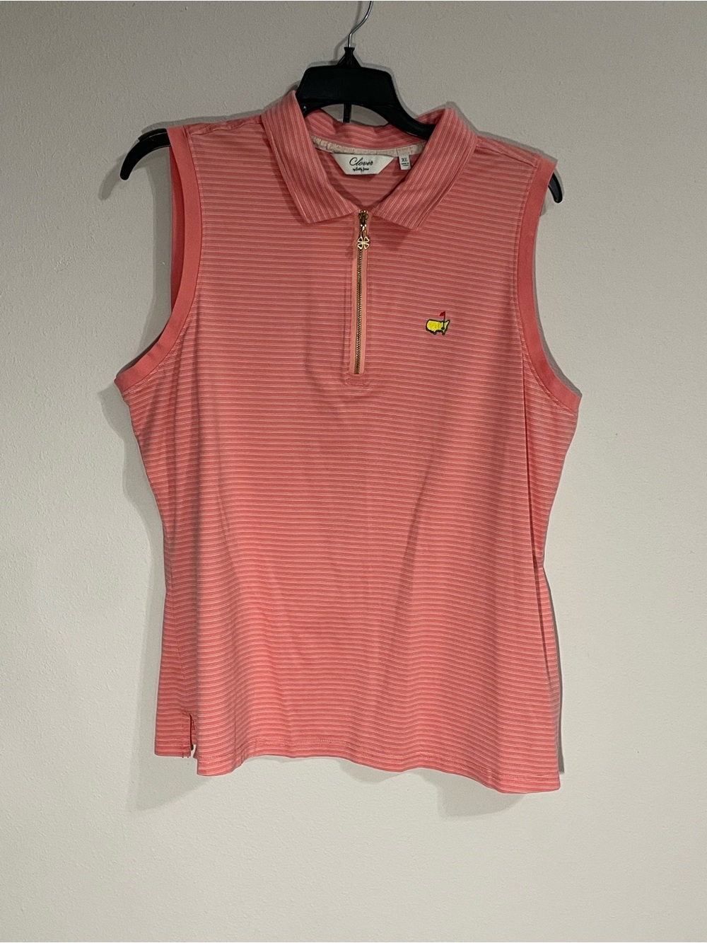 Sleeveless Pink Striped Polo Top with Zip